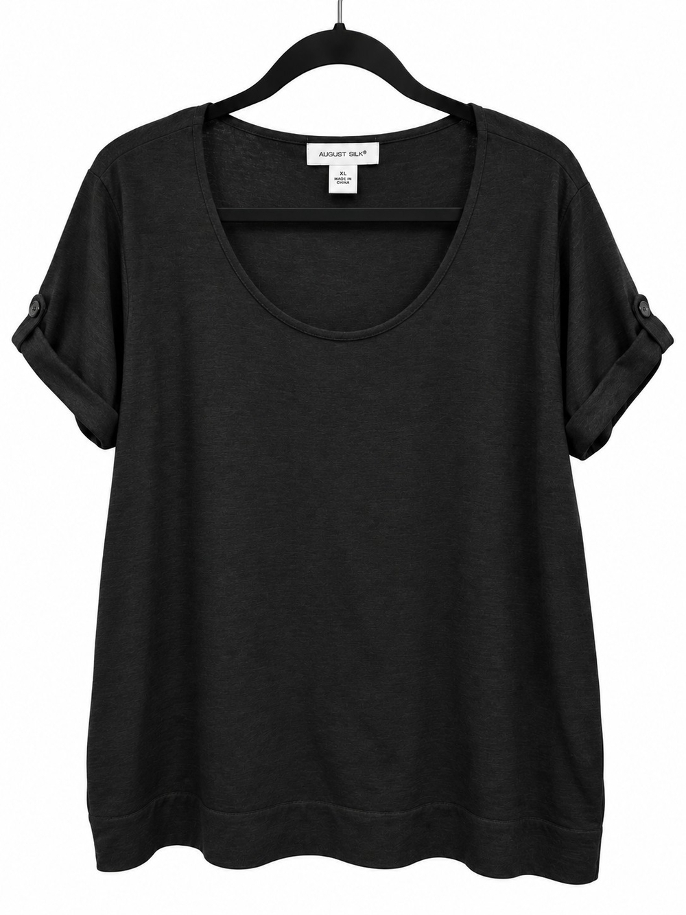 August Silk Black Roll-Tab Sleeve Top – Women’s XL